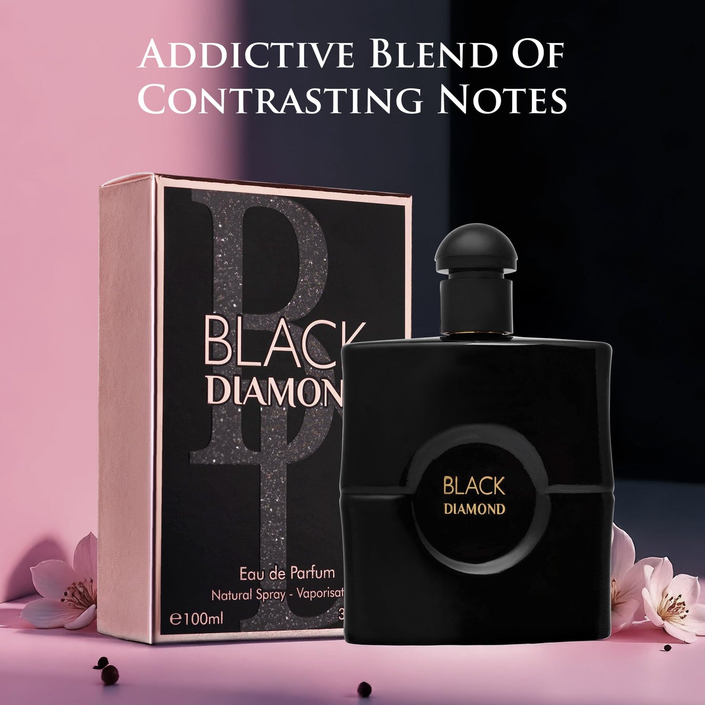 Black Diamond for Women Eau De Parfume- Top Notes of Pink Pepper & Orange Blossom - Base Scents of Warm Vanilla, Patchouli, Cashmere Wood & Cedar - Natural & Paraben Free - Elegant 100ml Bottle