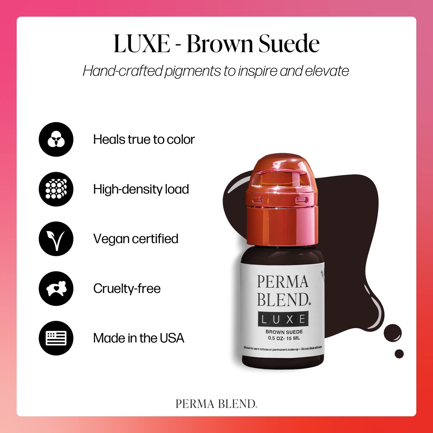 Perma Blend Luxe - Brown Suede - Vegan Lip Tattoo Ink - Fuchsia Microblading Pigment - Dark and Cool Brown Hue - for Lip Blush & Permanent Makeup - Cruelty-Free (0.5 oz)