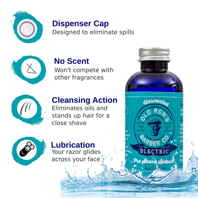 Old Ron's Barber Co. Electric Pre-Shave Splash, Unscented, 4 oz (1-pack)