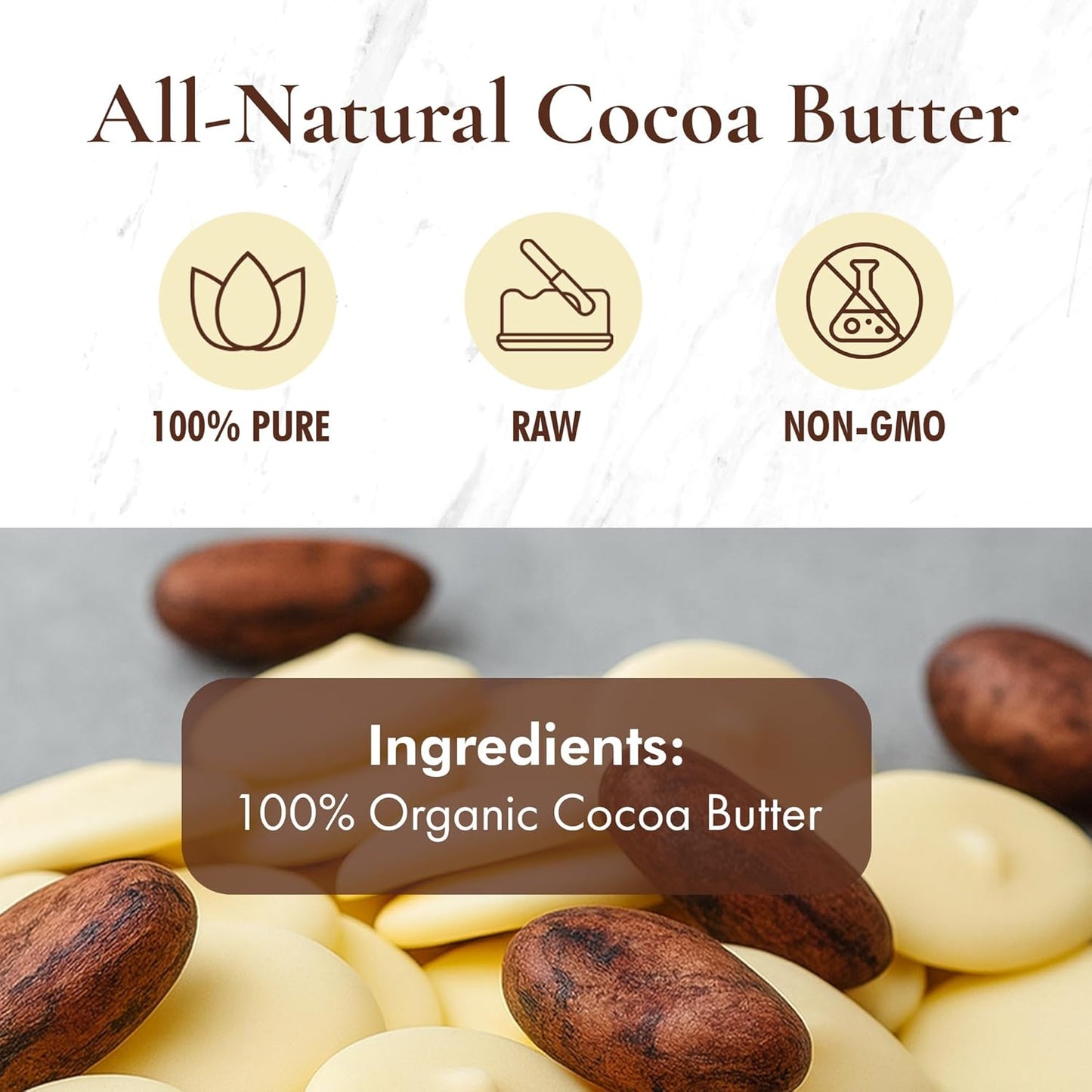 Raw Cocoa Butter Wafers - 100% Pure, Vegan & Non-GMO - Easy Measurement Disks | 16 oz.