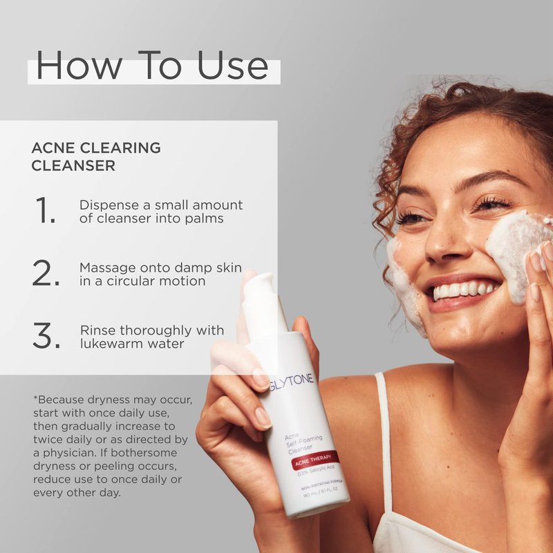 Glytone Acne Clearing Cleanser - 2% Salicylic Acid Face Wash for Oily Skin | 6.7 fl oz