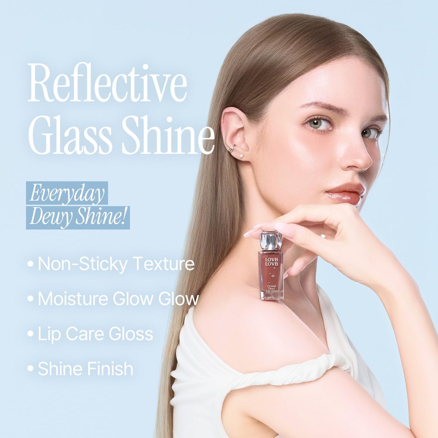 LOVB LOVB Crystal Dewy Lip Gloss | Lightweight & Non-Sticky | High-Shine & Long-Lasting | Hydrating Korean Lip Care Gloss | 0.17 oz. (03 FAIRY PINK)