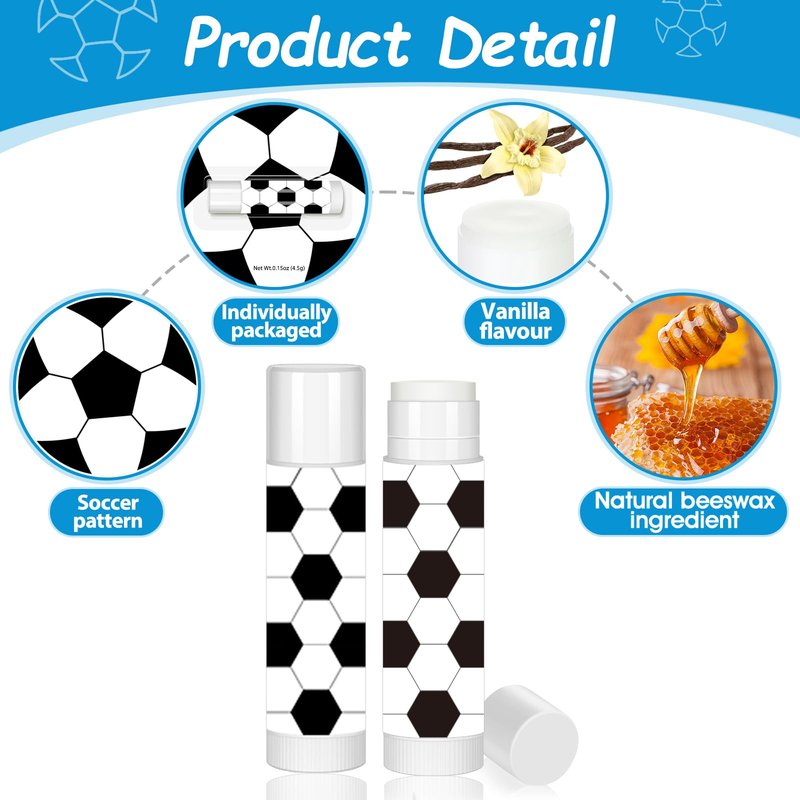 24 Pack Soccer Lip Balm Bulk, Moisturizing Beeswax Lipstick Vanilla Flavor, Soccer Team Gifts for Fans, Players & Coaches, Goodie Bag Fillers for Sports Theme Party Favors & Game Day