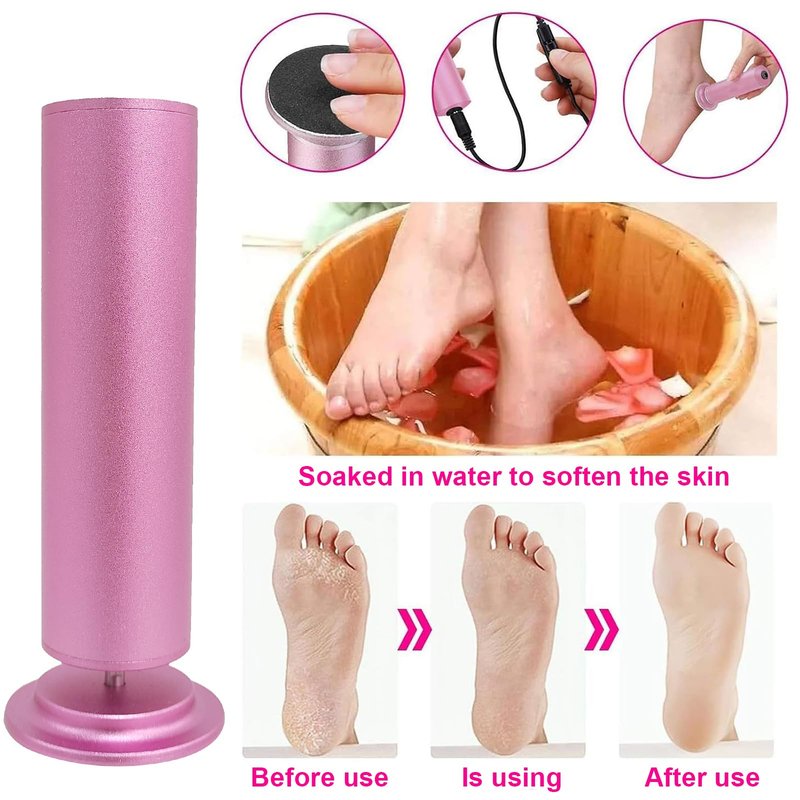 Electric Foot Callus Remover, Adjustable Foot Speed, Professional Foot Repair Tool, Equipped with 60 Pieces of Sandpaper, Suitable for Men and Women with Dead Skin calluses, Dry and Cracked, Pink