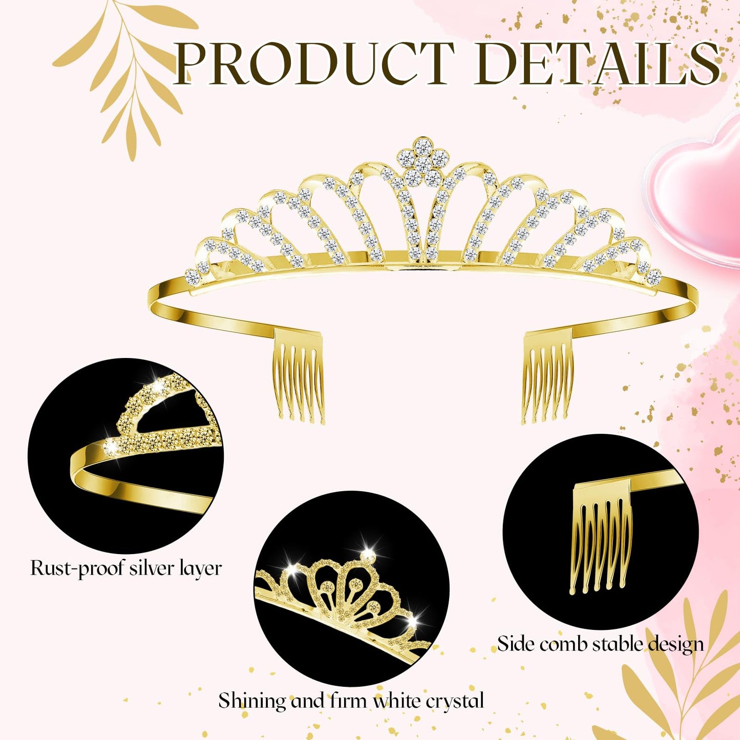 Yuefunny 24 Pcs Crystal Tiara Crowns for Women Bulk Rhinestone Princess Headband Crown with Combs Tiaras for Pageant Bridal Shower Wedding Birthday Prom Party Gifts(Stylish,Gold)