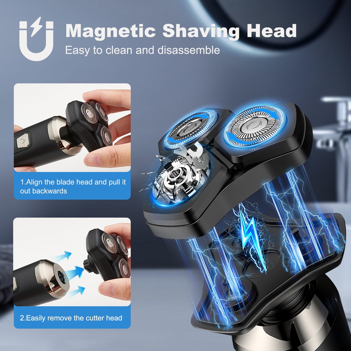 4-in-1 Electric Razor for Men, Magnetic Floating Heads, LED Display, IPX7 Waterproof, Travel Lock & Nose Trimmer - Complete Grooming Kit Gift Set