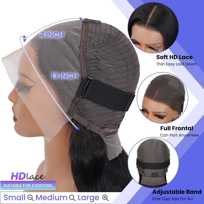 TONGMAY Lace Front Bob Wigs Human Hair 13x4 HD Lace Glueless Bob Wig Human Hair Short Straight Frontal Wigs for Women Pre Plucked with Baby Hair 180% Density Natural Black 14 Inch
