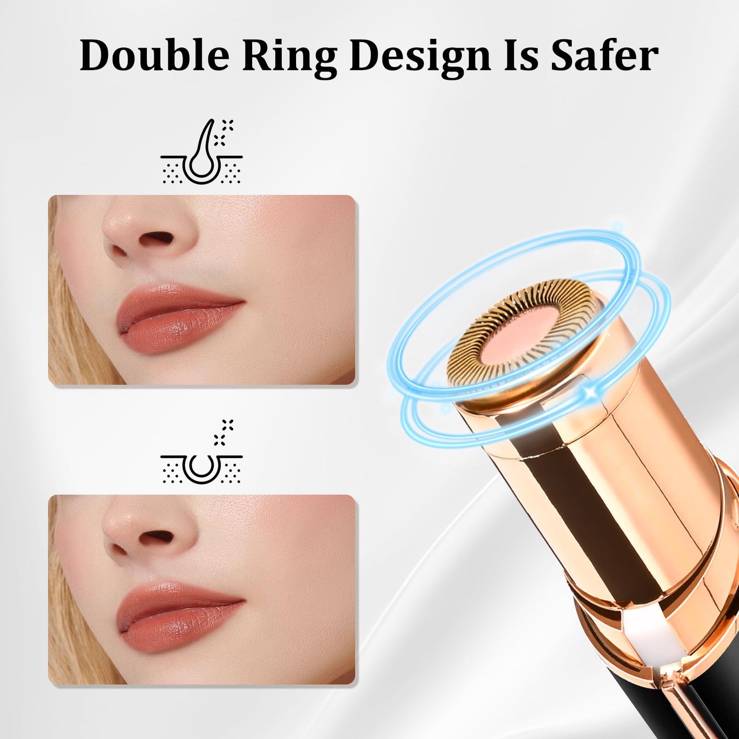 Flawless Facial Hair Removal for Women, Electric Painless Rechargeable Facial Hair Remover for Face, Lip, Chin with 2 x Replacement Heads