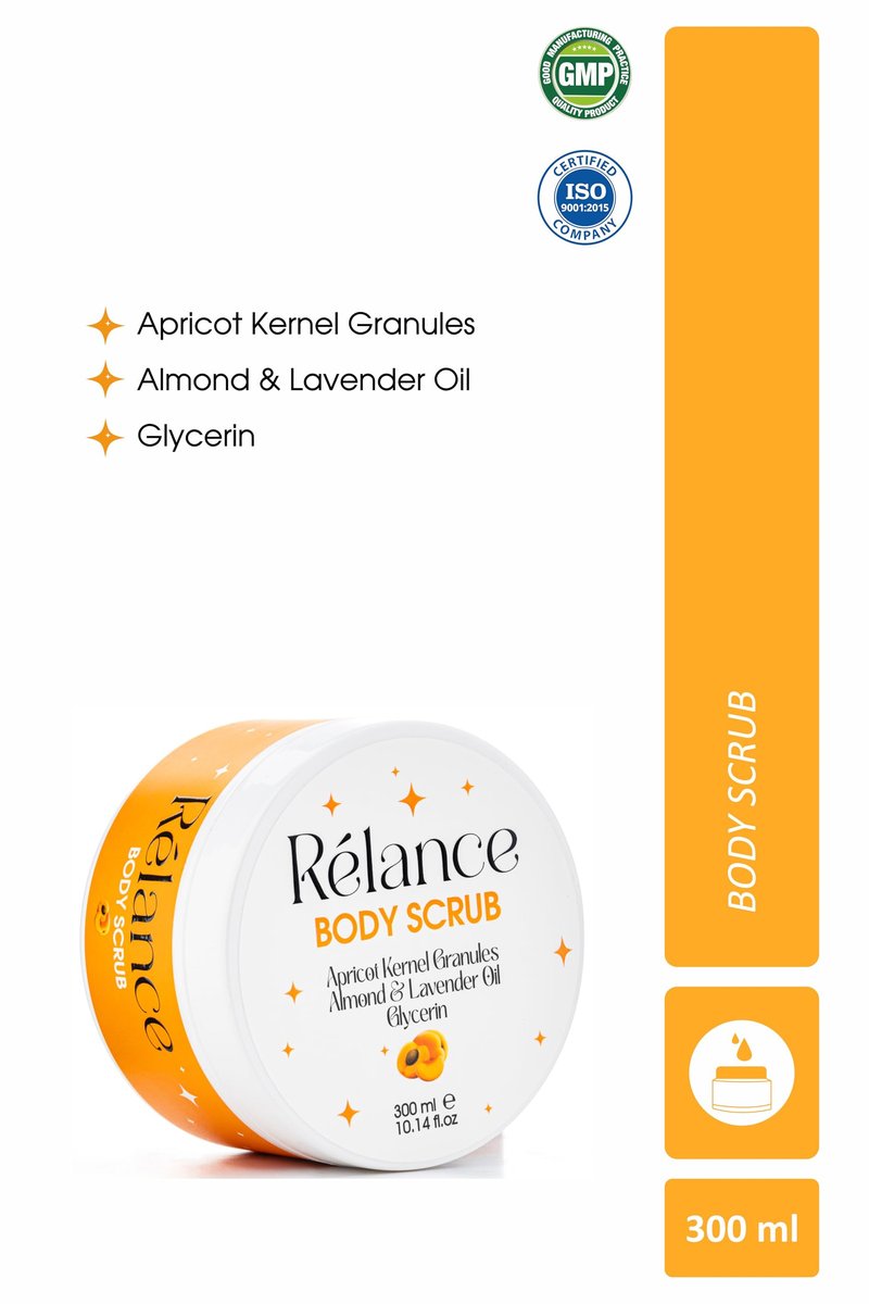 Relance Body Scrub with Apricot Kernel Granules, Almond, Lavender Oil, Glycerin, 300ml (10.14 fl oz)