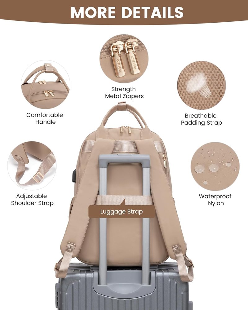 LOVEVOOK Laptop Backpack for Women - Stylish 15.6-Inch Waterproof Bag with USB Port | Vintage Travel Daypack