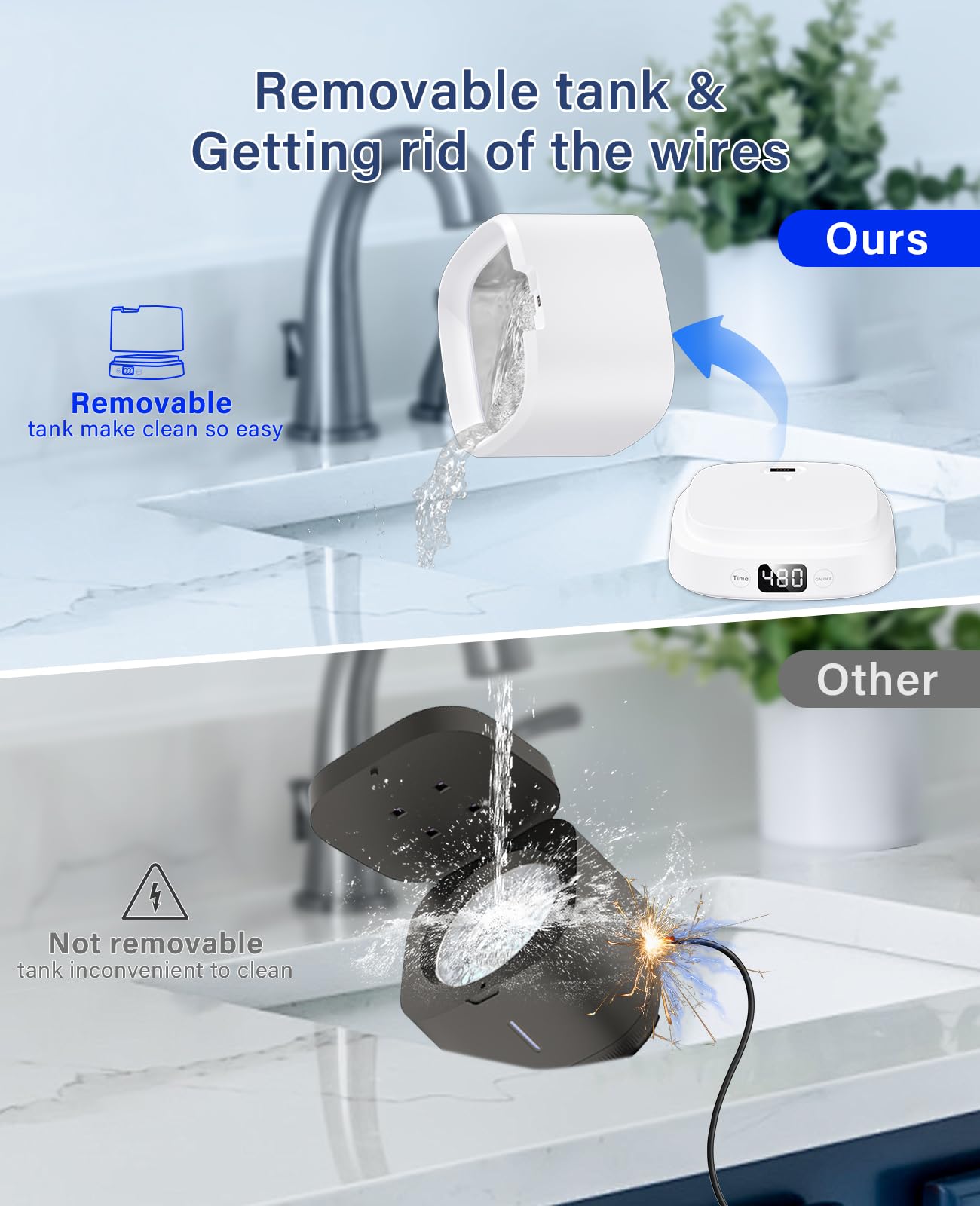 IAULF Ultrasonic Retainer Cleaner Machine, Dental Cleaning Pod, Sonic Retainer Cleaner Machine with Digital Timer for Dentures, Aligners, Braces, Night Guards, Jewelry 45kHz/319ml (White)