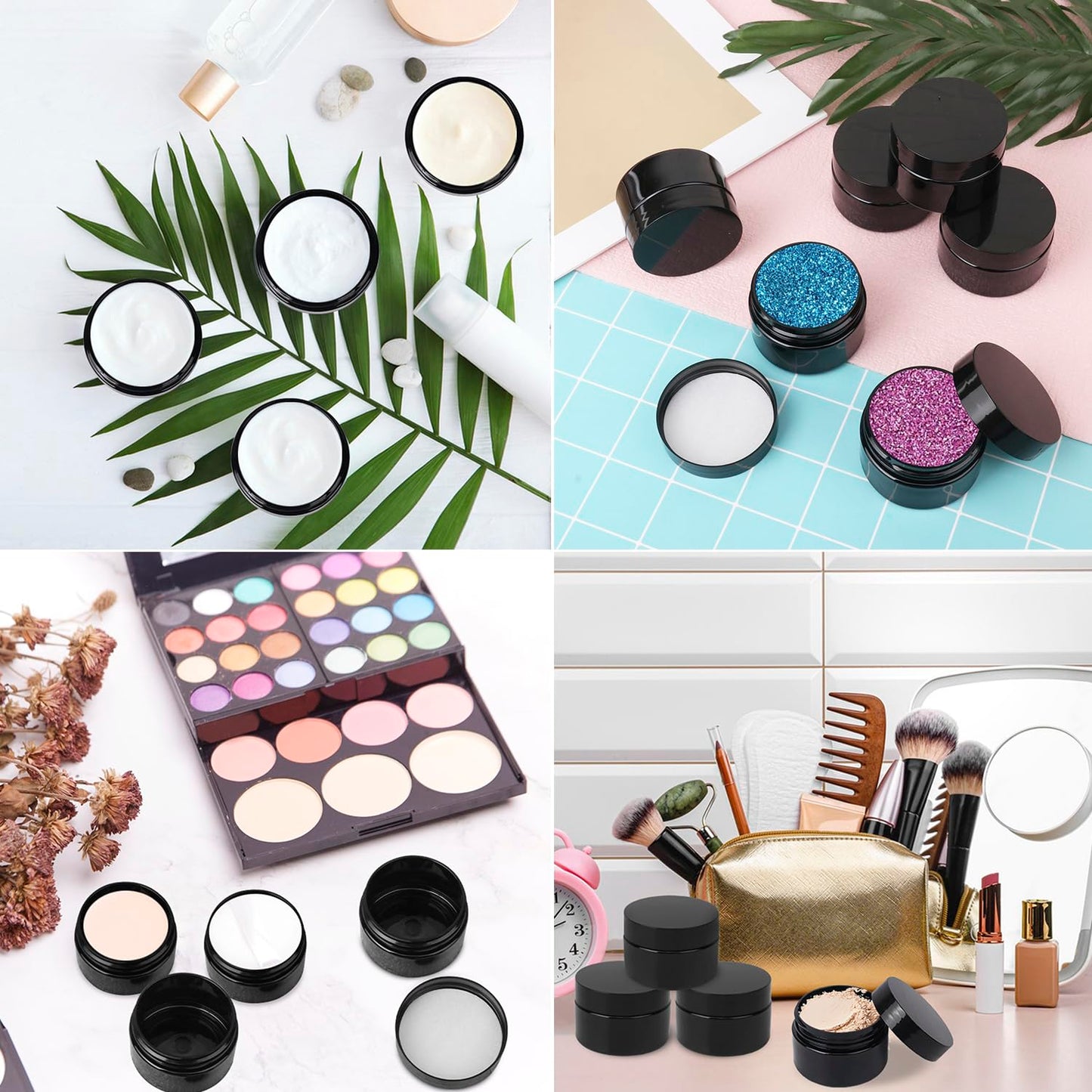 72 Packs 4 OZ Black Plastic Jars with black Lids, Body Butter Containers, Cosmetic Containers jars for Kitchen Ingredients, beads, sequins, Lotion, Cream, DIY Crafts and More by KUKLIPJIM