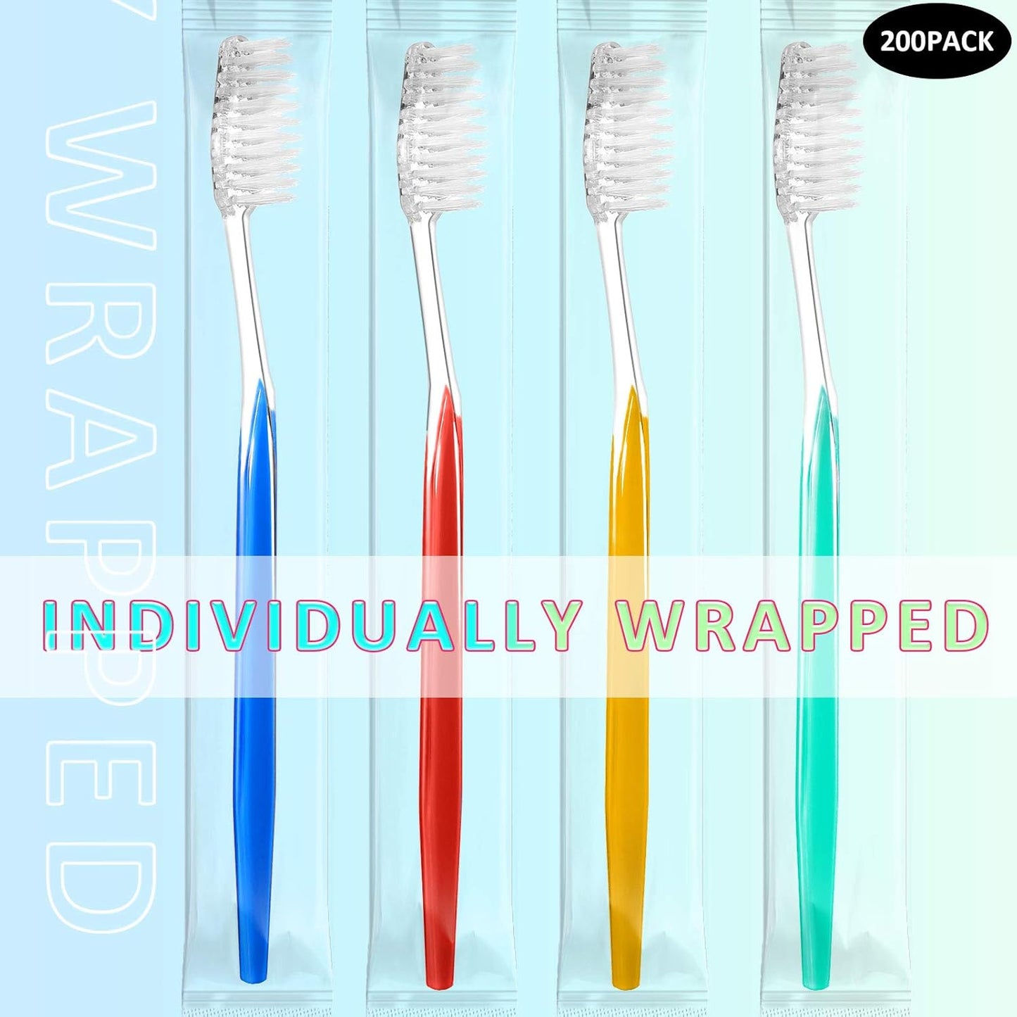 200 Pcs Disposable Travel Toothbrush Set - Medium Soft Bristles, Individually Wrapped for Adults | Perfect for Hotels & Travel