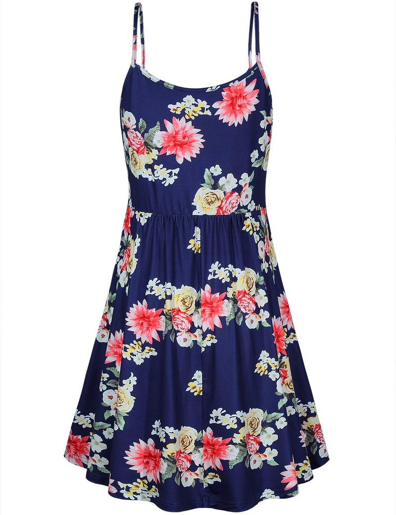 Qnursma Spring Maternity Dresses,Women Printed Spaghetti Strap Breastfeeding Nursing Maxi Dress Sleeveless Empire Waist Casual Tunic Mid Length Soft Stretch Blue Floral L 10-12