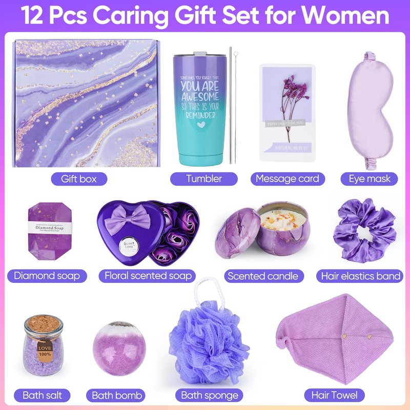 Birthday Gifts for Women,Unique Relaxing Spa Gift Baskets for Women,Self Care Get Well Care Package,Mothers Day,Wife Bday Gift Ideas for Her Best Friend,Coworker,Sister,Teacher