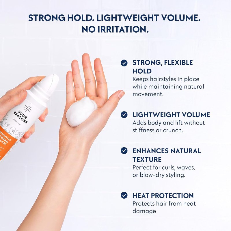 Strong Hold Volumizing Mousse for Fine Hair - Fragrance-Free, Lightweight Styling Foam for Curly Hair | Hypoallergenic, Alcohol-Free, 6.8 oz
