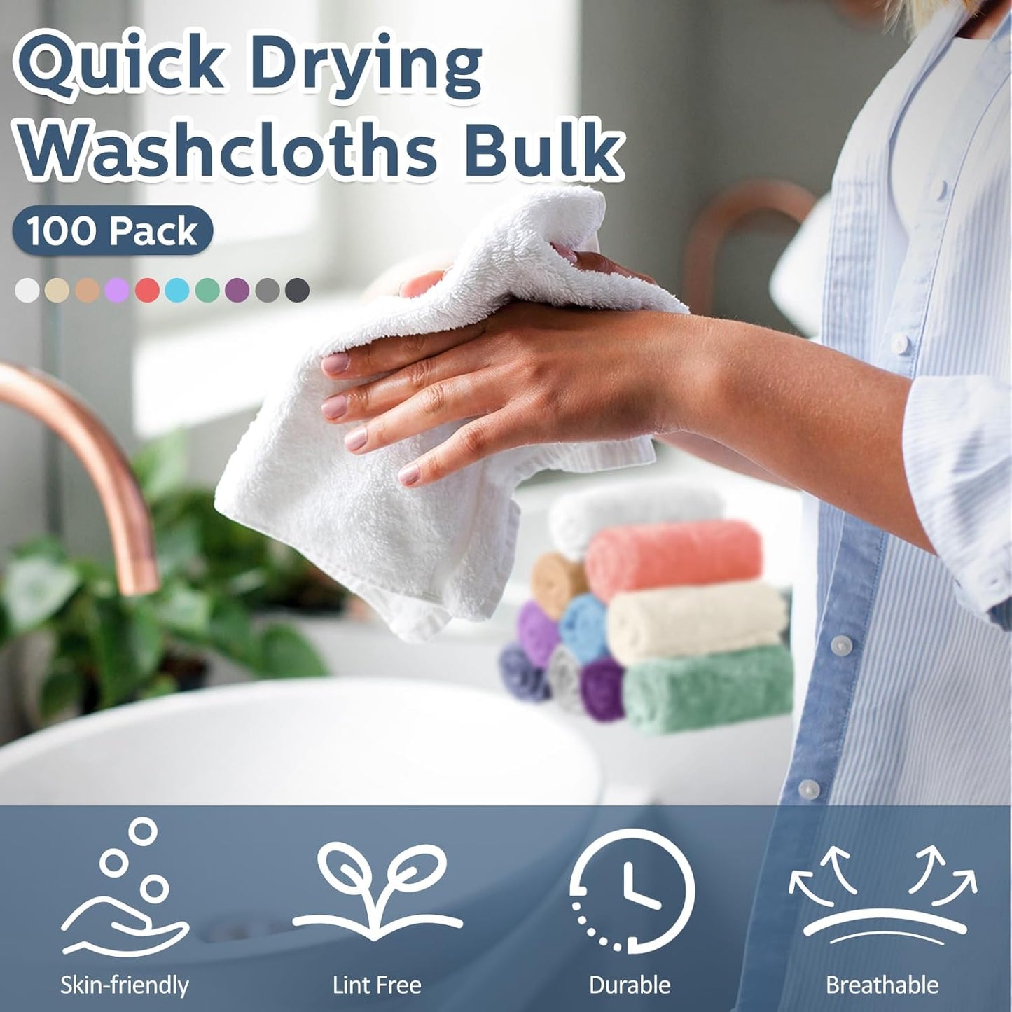 Ultra Soft Microfiber Washcloths - 100 Pack Quick Dry & Absorbent 12x12 Inch Face Towels for Sensitive Skin | Reusable Spa Cloths (Multicolor)