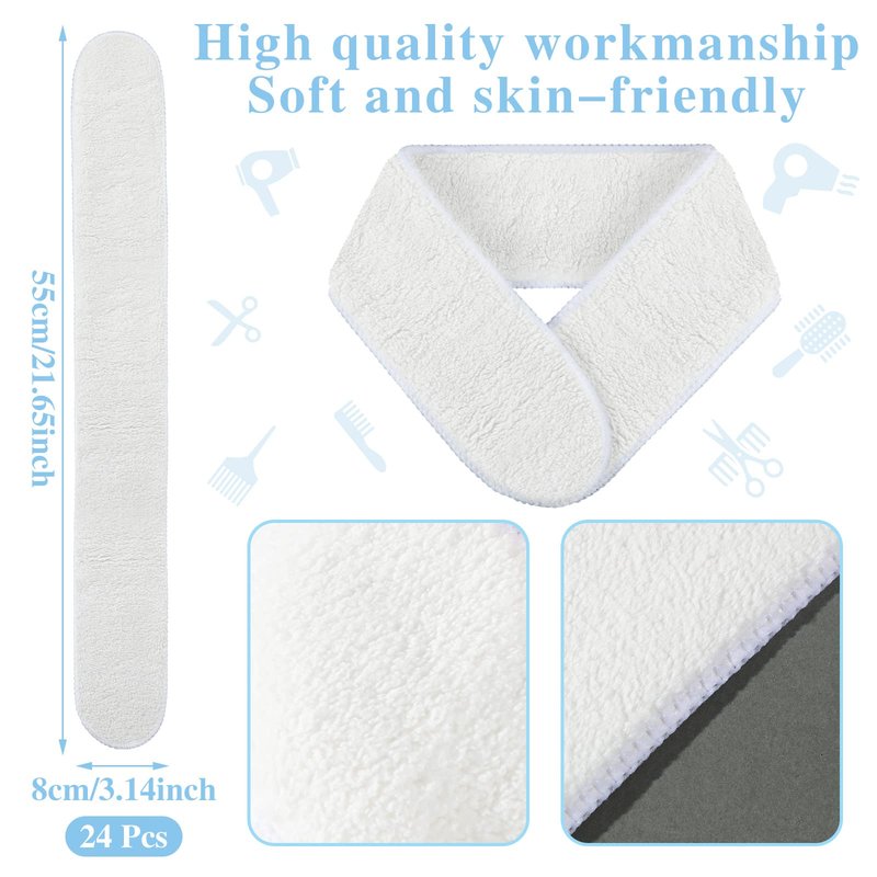 Tegeme Microfiber Terry Cloth Neck Strips Fast Drying Towel for Neck Absorbent Barber Strip Salon Strips for Hair Cutting Shampoo Towel Wrap Hair Stylist Barber Spa, White(24)