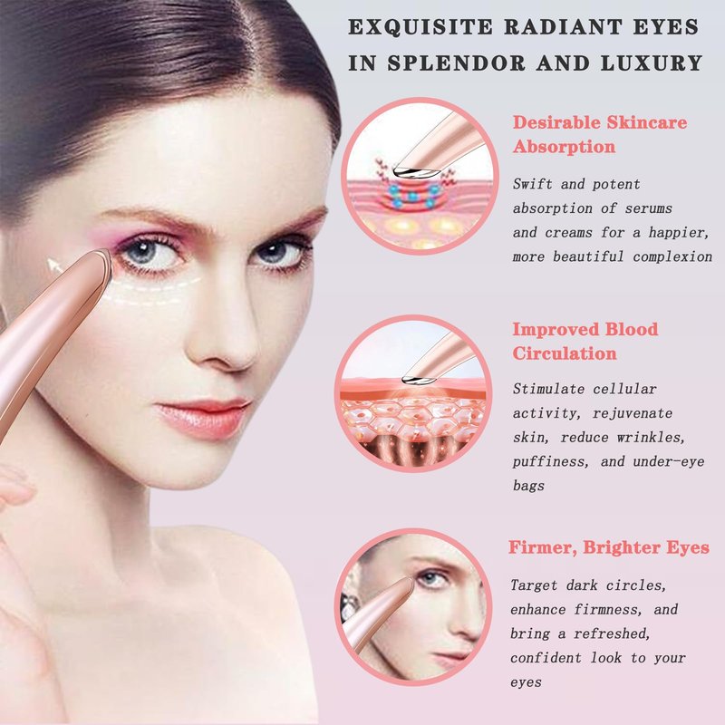 Vowleike Eye Lift Wand, 3 in 1 Vibrating 98°F to 113°F LCD Eye Massager for Dry Eyes, Dark Circles and Puffiness, Face & Neck Lifting Tool for Fine Lines and Wrinkles, Rose Gold