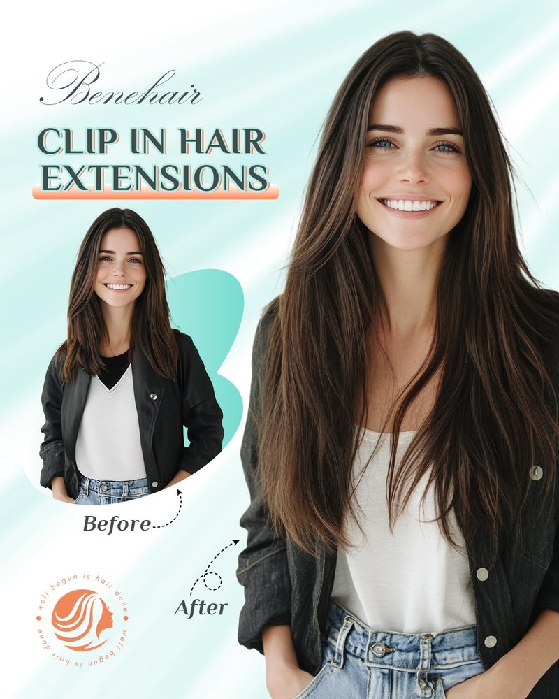 Benehair Clip in Hair Extensions Real Human Hair 14inch Double Weft Dark Brown Mixed Light Brown Hair Extensions Clip in Human Hair Straight Hair Extensions Clip ins 7pcs with 16 Clips #H09