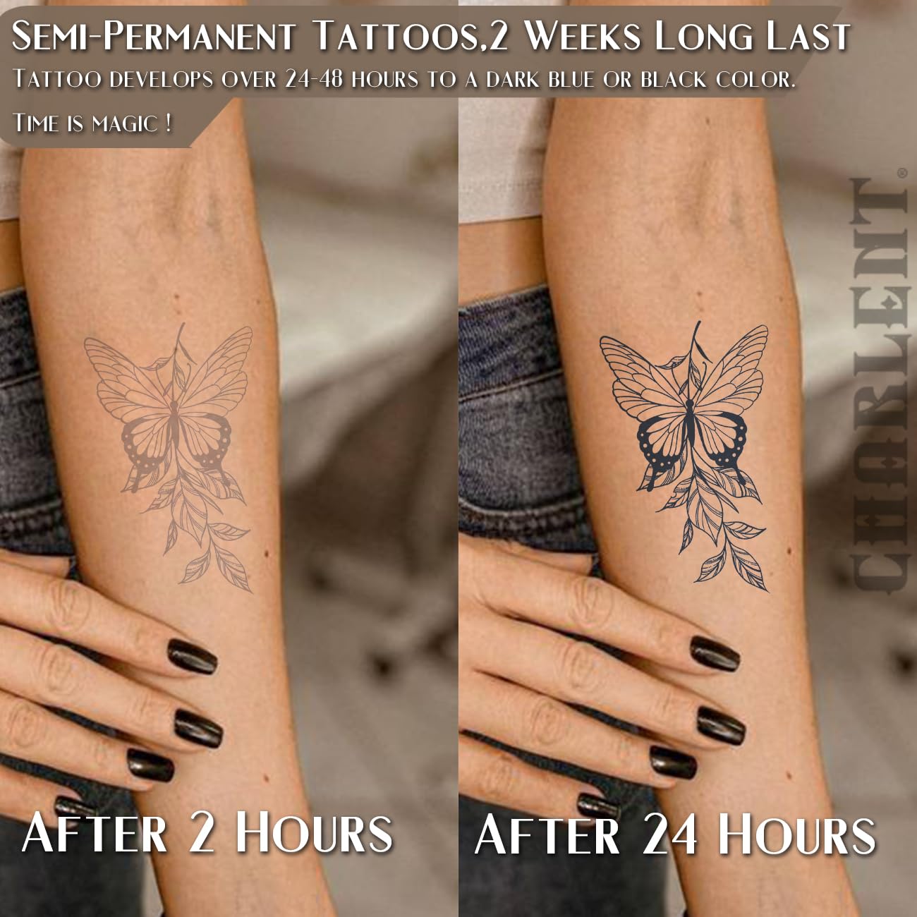 Butterfly Semi-Permanent Tattoos for Women | Realistic Body Art - 2 Weeks Long-Lasting, Waterproof Design
