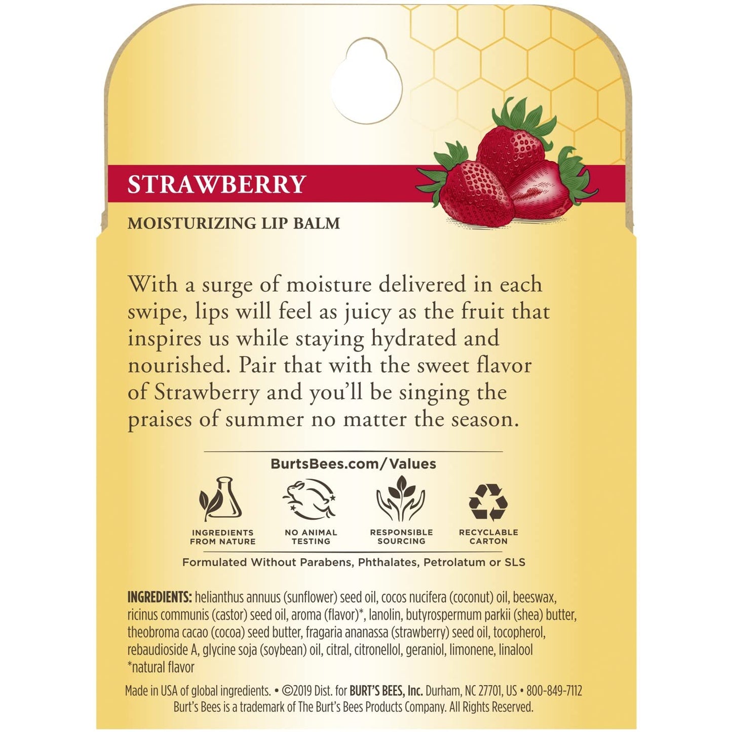 Burt's Bees Natural Strawberry Lip Balm - Moisturizing Beeswax Formula | 4 Tubes