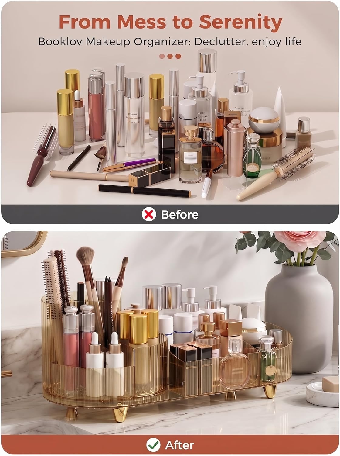 Rotating Makeup Organizer - Large Capacity Clear Acrylic Cosmetic Display Case | Vanity Storage for Skincare, Brushes & Lipsticks