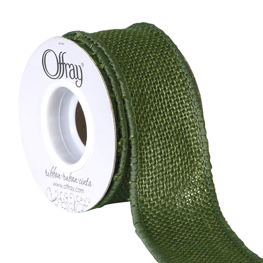 Offray 1.5" Wide Wired Edge Burlap Ribbon, 3 Yards, Moss Green