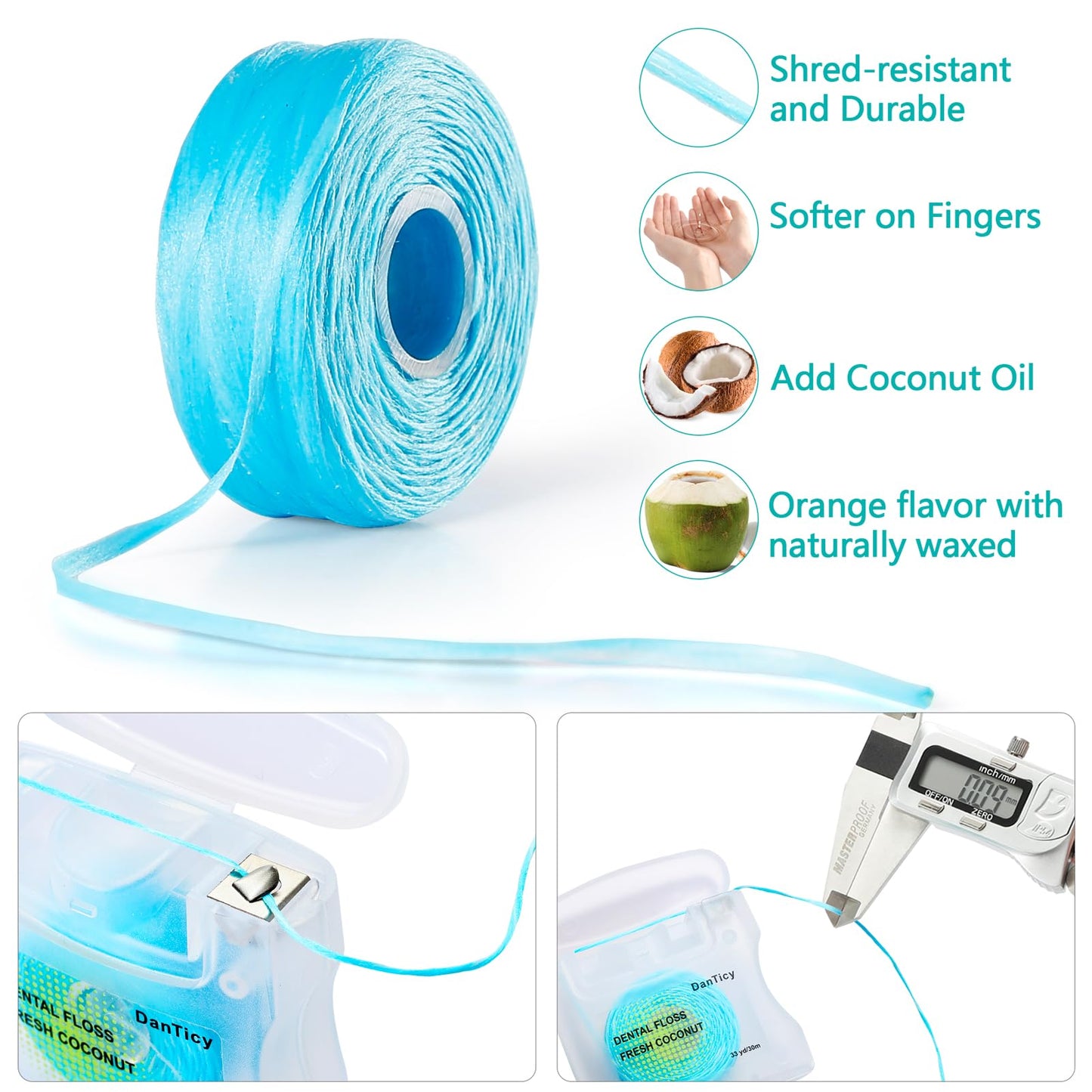 Coconut-Oil Infused Woven Dental Floss,Deep Clean Natural Vegetable Waxed Floss,Extra Wide Cleaning and Slides Smoothly & Easily,PFAS Free | Coconut Flavored(33 Yds x 1 Unit)