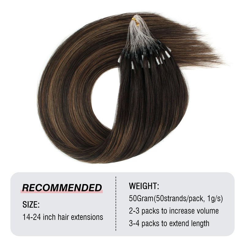 ABH AMAZINGBEAUTY HAIR Micro Loop Ring Hair Extensions Human Hair Balayage Darkest Brown to Chestnut Brown Microlink Hair Extensions #2/6/2 Seamless Blend 50G 50S 14 Inch