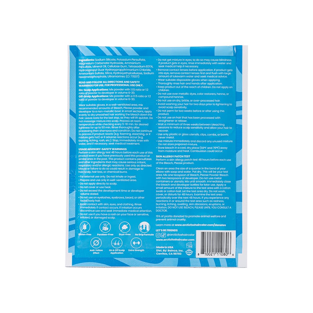 Arctic Fox Blue Powder Hair Bleach - Anti-Brass, Vegan, Cruelty Free, Quick Lightener - 1 oz