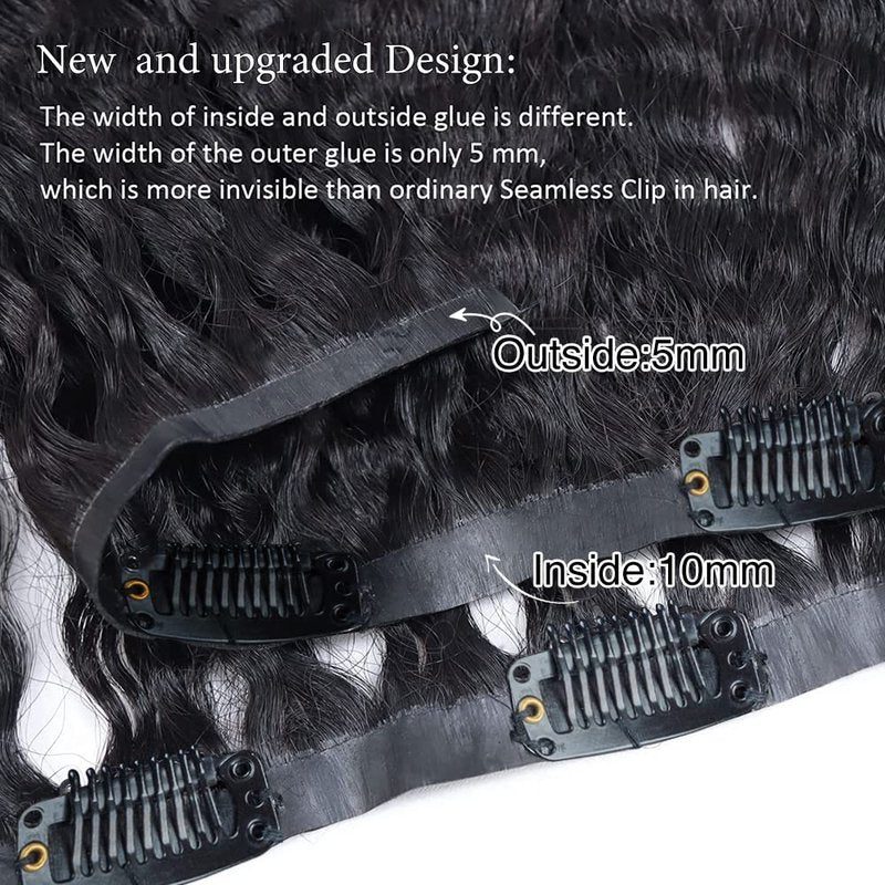 Kinky Straight Clip-In Hair Extensions for Black Women | Real Human Hair, 18 Inch, 120 Grams, Seamless PU Design