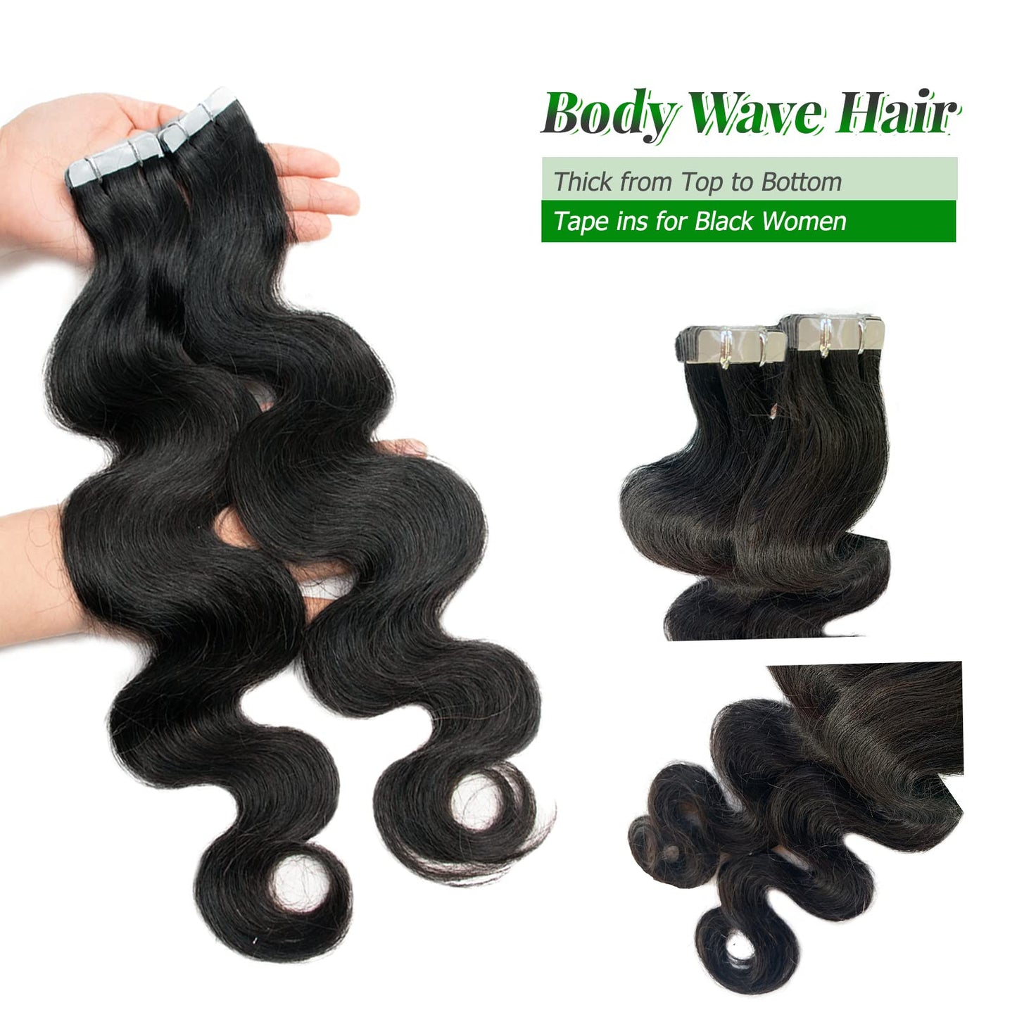Wavy Tape in Hair Extensions Human Hair Short Black Body Wave Tape in Extension 50g 20pcs Double Sided Natural Tape ins for Black Women Body Wave Hair Extensions Real Human Hair 14 Inch