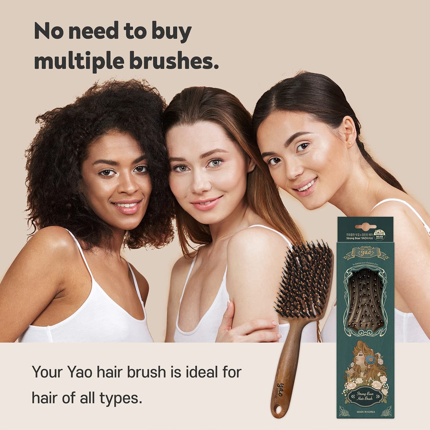 Yao Boar Bristle Hair Brush - Ventilated Thick & Curly Hair Detangler for Women & Kids, Shiny & Textured Hair