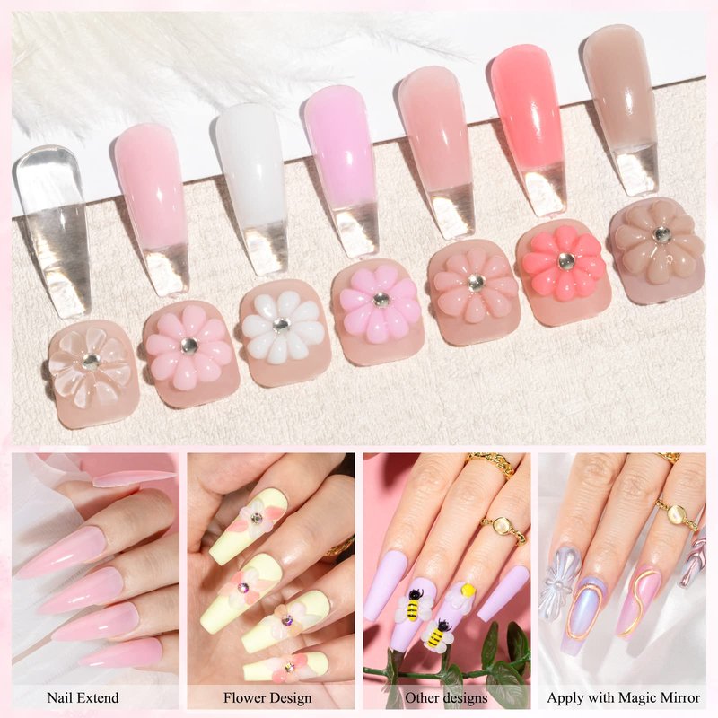 SUPWEE Solid Builder Gel for Nail Extension Non Stick Hand Scupture Hard Gel with Dual Form Nail Brush Tool for Home DIY Manicure 7 Colors 14g(0.49 oz)