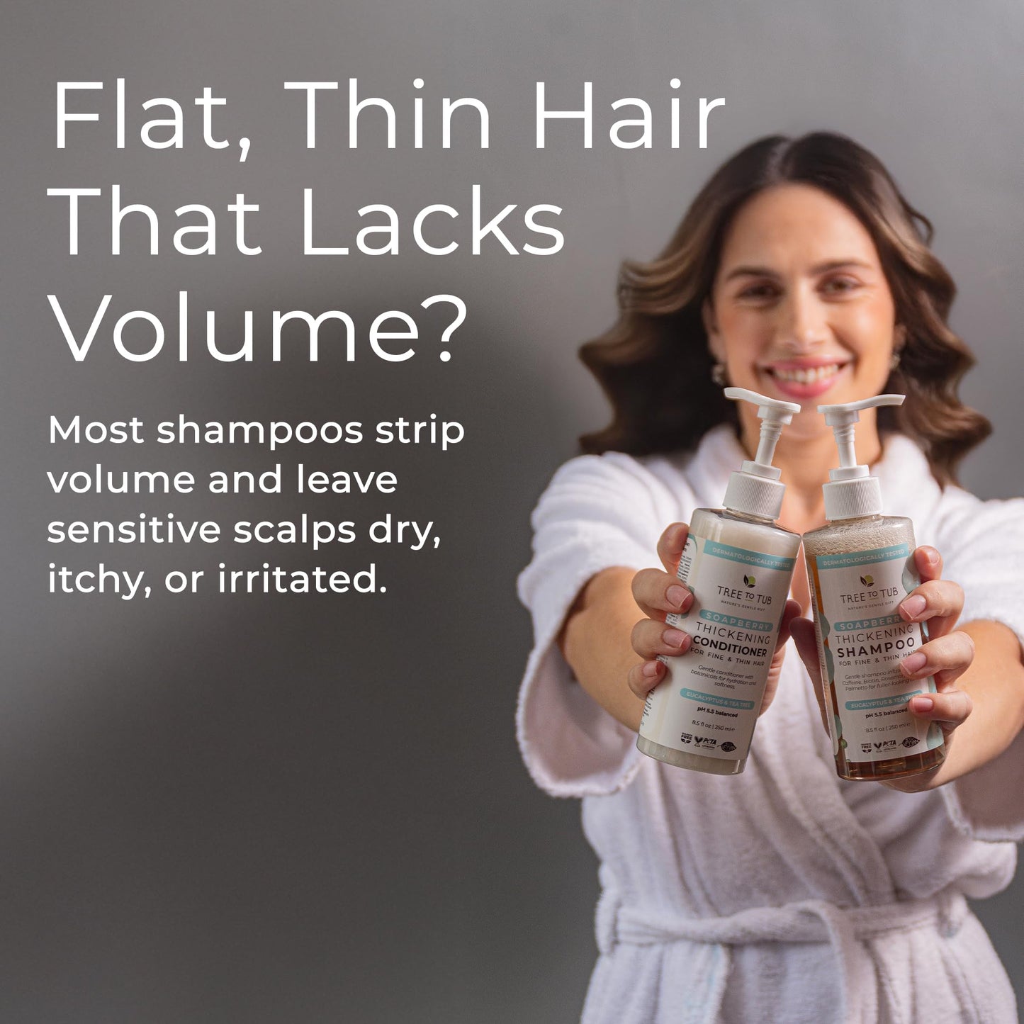 Tree To Tub Volumizing Biotin Shampoo and Conditioner Set - Activating Caffeine for Fuller Hair, Thickening Shampoo and Conditioner for Women & Men, Sulfate Free w/Natural Soapberry Organic Argan Oil