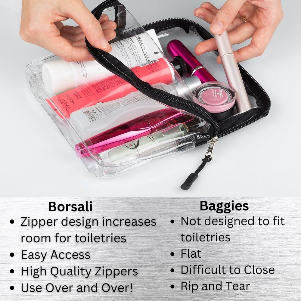 BORSALI TSA Approved Clear Toiletry Bag Set - 3 Color Travel Organizers for Easy Security Access