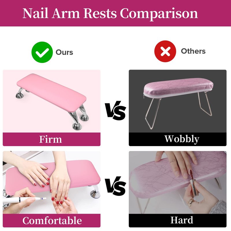Arm Rest for Nails Tech, Easy Clean Nail Arm Rest, Reduce Back Pain for Nails Tech, Sturdy Support Armrest for Nails Fits UV LED Nail Lamp Underneath, Salon & Home Use (Pink)