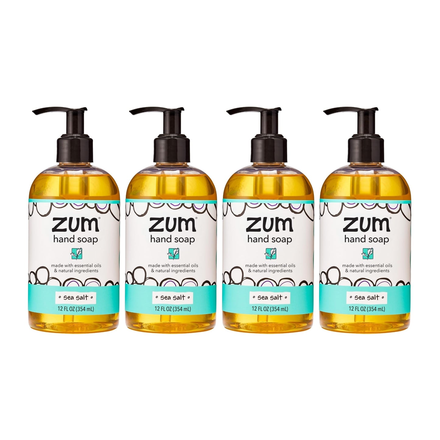 Zum Indigo Wild Hand Soap - Natural Liquid Hand Soap - for Bathroom & Kitchen - Sea Salt Scent - 12 oz (4 Pack)