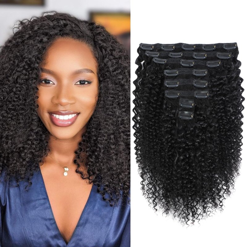 Kinky Curly Clip-In Hair Extensions - 18 Inch 120g Natural Black | 3C 4A Texture, 8Pcs with 20 Clips