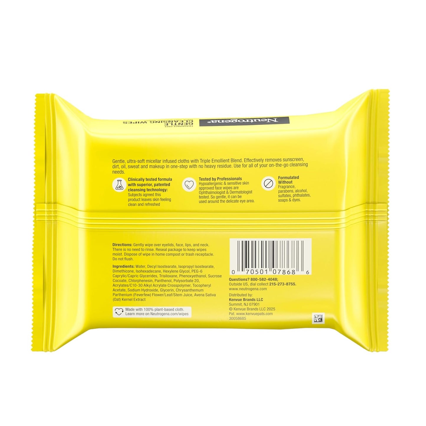 Neutrogena Gentle Facial Cleansing Wipes - Ultra-Soft Micellar Face Wipes for Sensitive Skin | 25 Count