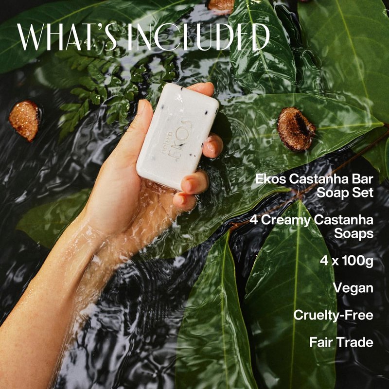 Natura - Ekos Castanha (Brazil Nut) Creamy Bar Soap Set (4 Pack) - 4 Creamy Soap Bars - 97% Natural - 100% Pure Plant Based Oils - Vegan Skin Care - Brazilian Beauty Secrets - Self Care - 3.5oz (100g)