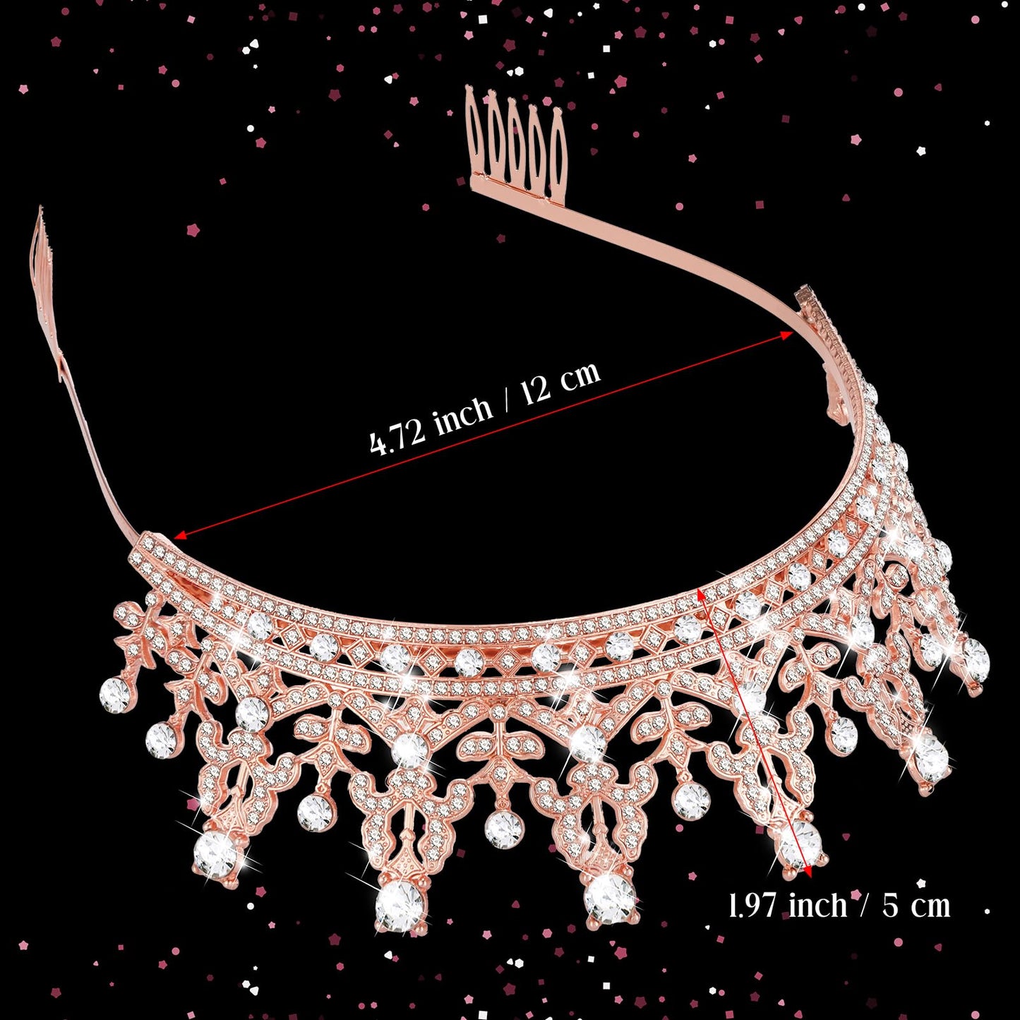 Wavyknot 10 Pieces Crown Tiara for Women Crystal Headband with Comb Princess Rhinestone Queen Crown Bridal Hair Accessories Jewelry for Women Prom Birthday Party Wedding Gifts(Rose Gold)