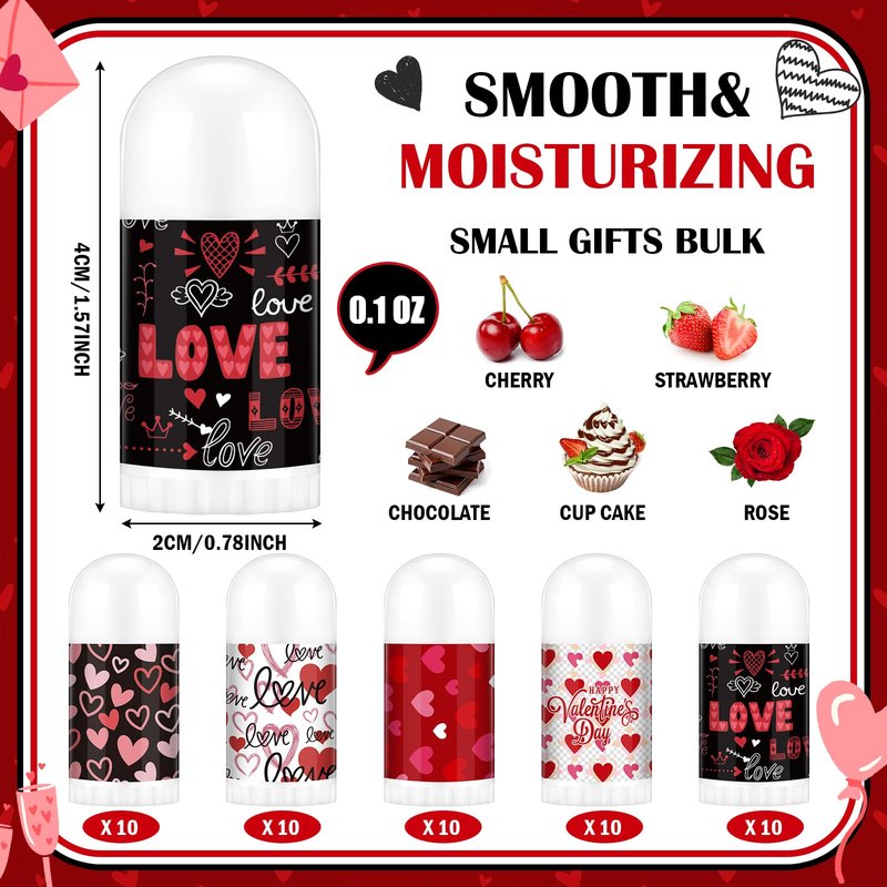 Swiffen 50 Pack Valentine's Lip Balms Gifts Bulk for Women Galentine's Day Party Supplies Basket Stuffers Heart Moisturizing Lip Balm Gifts for Her Teachers Staff Coworkers (Classic)