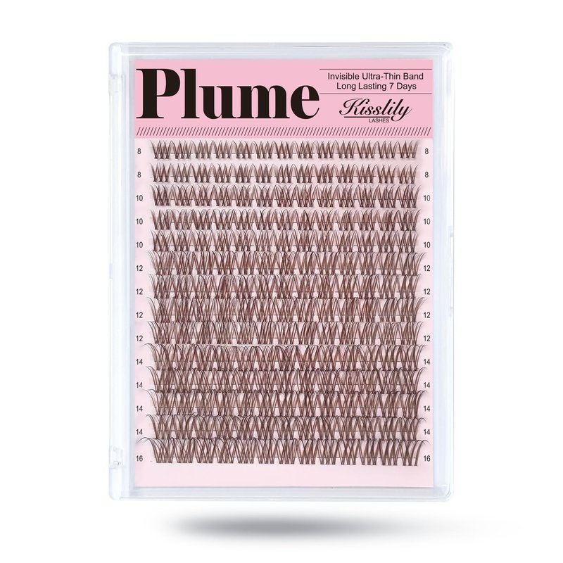 Plume Brown Lashes Natural Lash ClustersWith Invisible Band DlY Lash Extension Kit Eyelash Kit with Bond and Seal 8-16mm C Curl Beginner Individual Lashes Long lasting Makeup For Girl