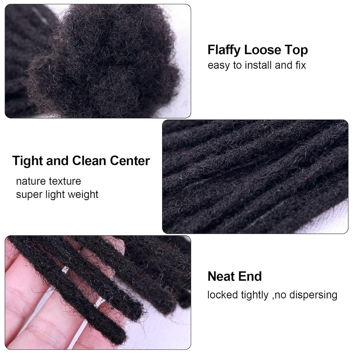 100% Human Hair Dreadlock Extensions - 10 Inch, 30 Strands, Natural Black | Handmade, Dyeable & Bleachable
