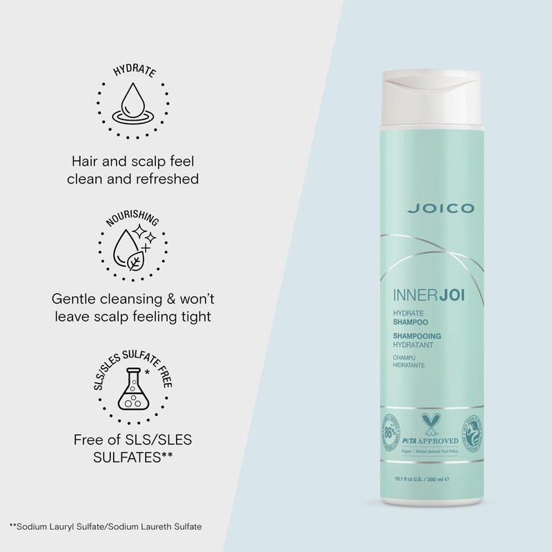 Joico InnerJoi Hydrate Shampoo | For Dry Hair & Scalp | Sulfate & Paraben Free | Naturally-Derived Vegan Formula | 10.1 Oz