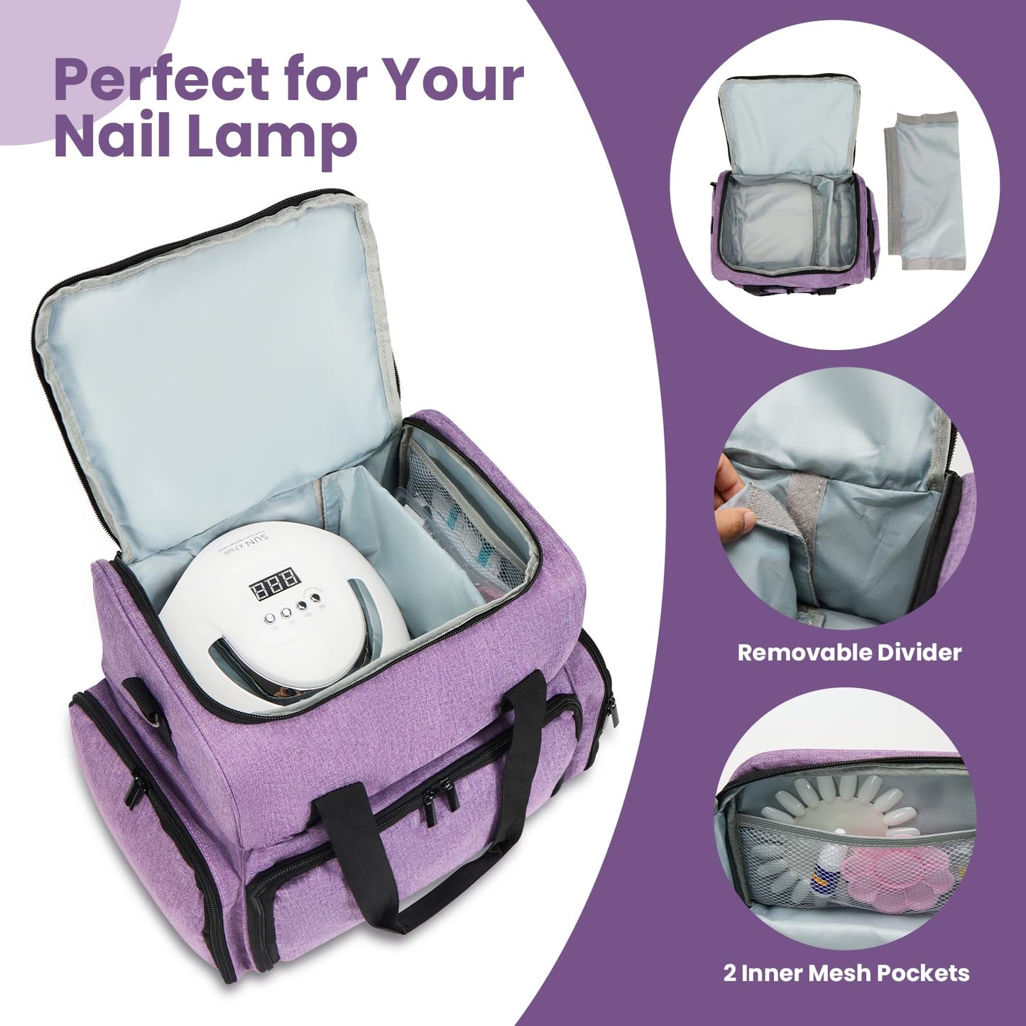 SANDARK Nail Case Holds 70 Bottles (15ml/0.5fl.oz) & Accessories, Purple