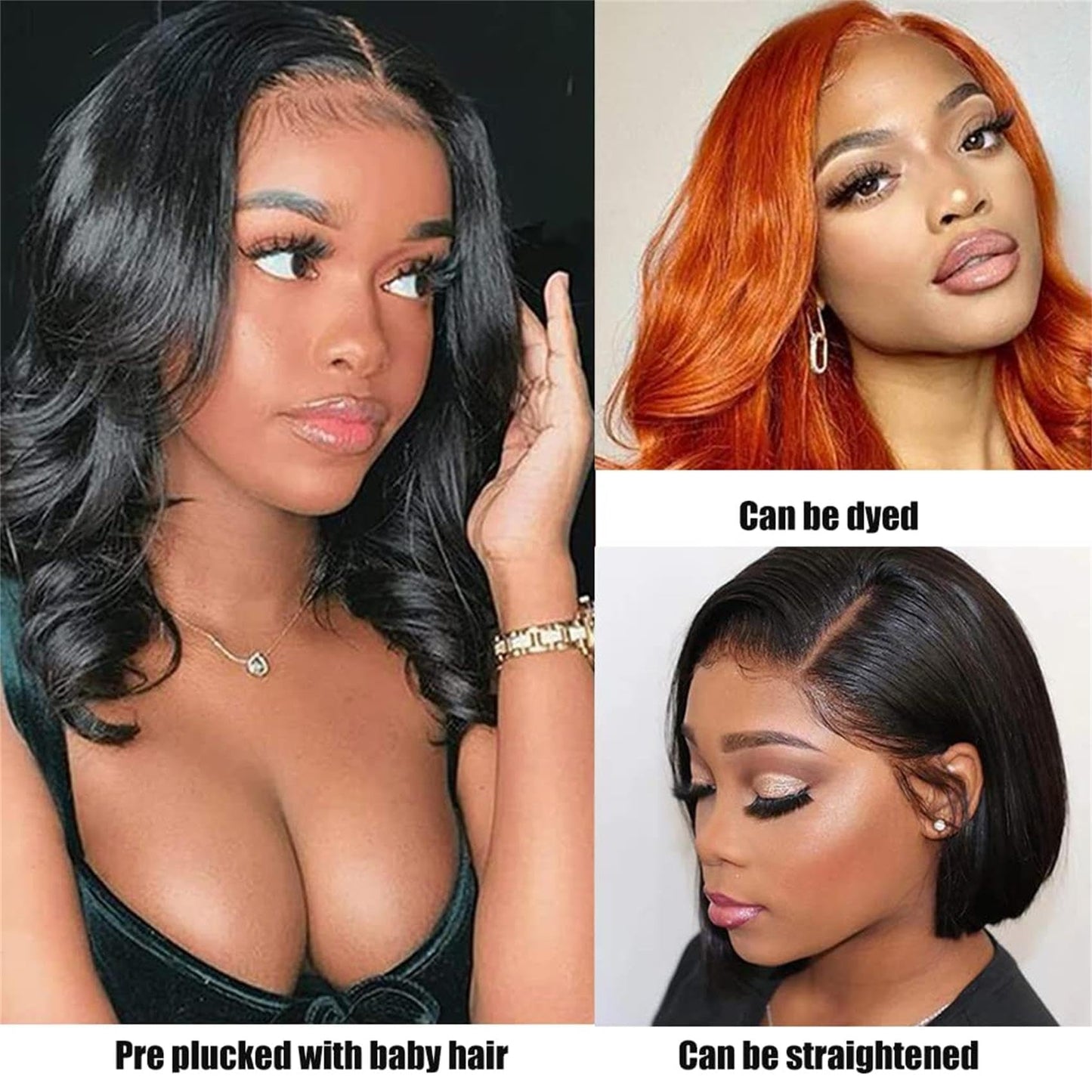 Dunmud Bob Wig Human Hair 4x4 Glueless Lace Front Wigs Human Hair Pre Plucked Short Bob Body Wave Lace Closure Wigs 10 In