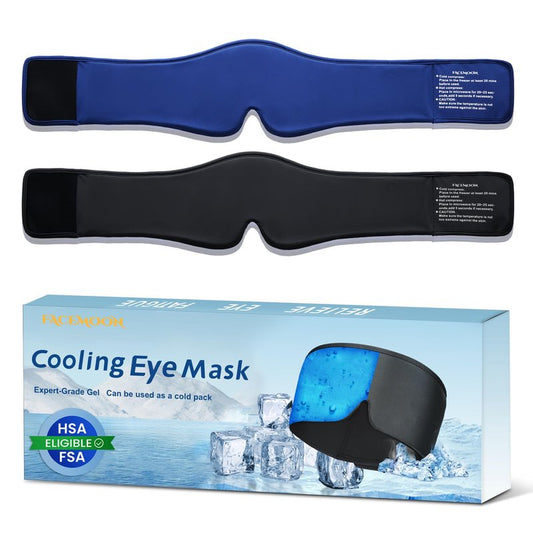 2 Pack Cooling Gel Eye Mask - Puffy Eyes, Dark Circles, Migraine Relief, FSA Eligible, FACEMOON Reusable Sleep Mask for Ice Cold Compress, Long Lasting Comfort for Eye Care, Self Care(Black,Blue)